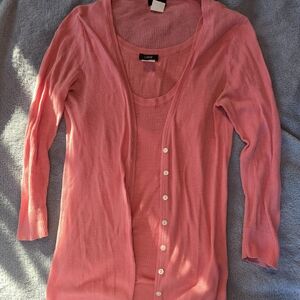 J.Crew Pink Ribbed Cardigan and Tank Set